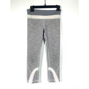 Lululemon Run Inspire Crop Grey White Capri Leggings Women Size 4 Zip Pocket